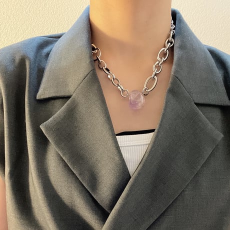 《再販》big stone necklace-amethyst-