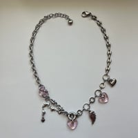 glass heart charm necklace-pink-