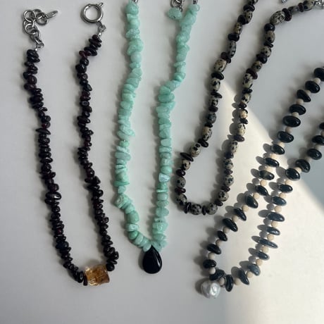 stone necklace-fossil、tiger eye、pearl-