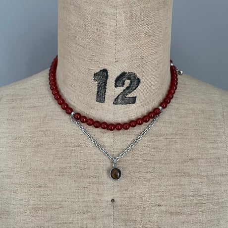《再販》stone necklace-carnelian × tiger eye