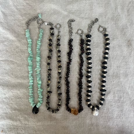 stone necklace-fossil、tiger eye、pearl-