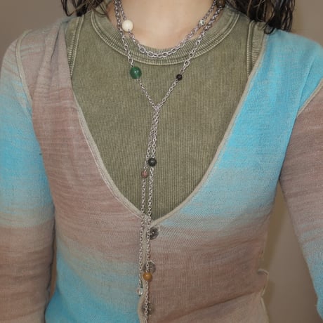 super long stone necklace-muted color-