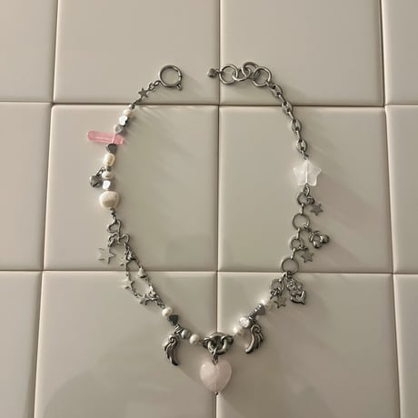 angel heart necklace*.❤︎₊ ⊹-rose quartz-
