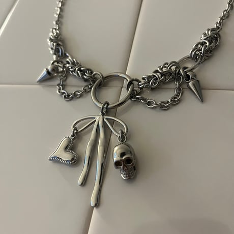 ribbon♡skull necklace