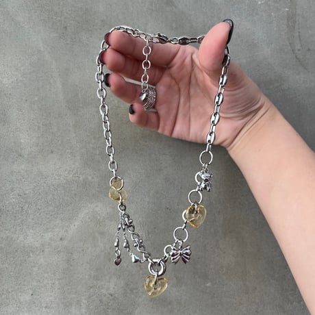 glass heart charm necklace-honey yellow-