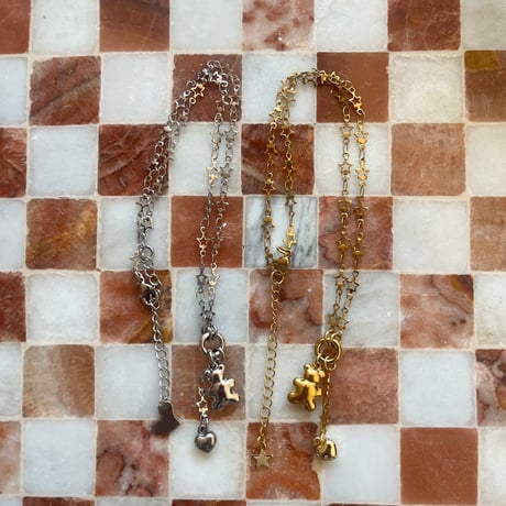 bear charm  necklace𖦹๋࣭ ⭑（silver/gold）