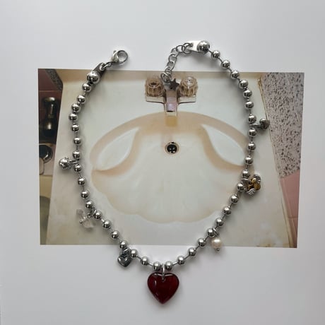 carnelian heart ball chain necklace₊‧°𐐪♡𐑂°‧₊