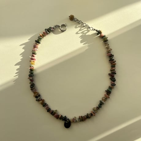 stone necklace-tourmaline × black onyx