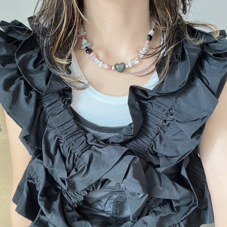 stone necklace-heart obsidian-
