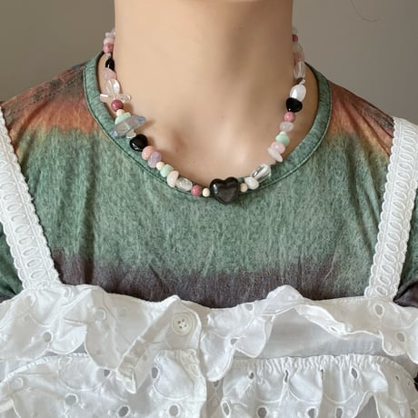 stone necklace-heart obsidian-