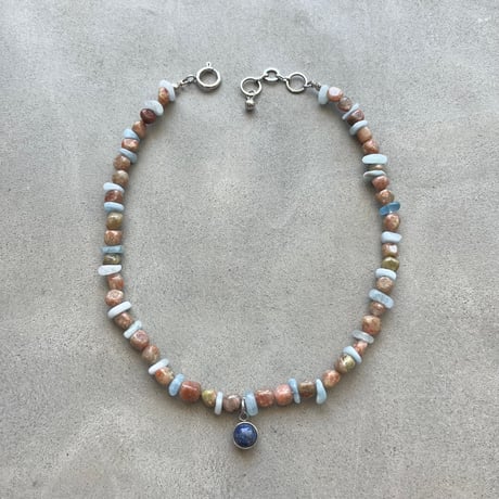 stone necklace ࿔‧ ֶָ֢˚˖𐦍（unakite/aquamarine/lapis lazuli）