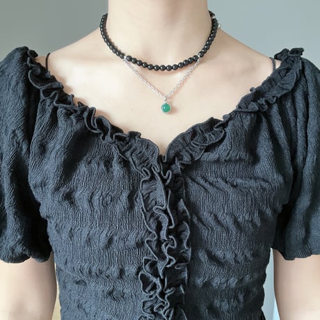 stone necklace-black onyx × green onyx