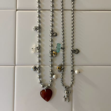 carnelian heart ball chain necklace₊‧°𐐪♡𐑂°‧₊