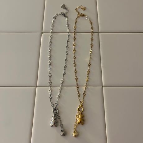 bear charm  necklace𖦹๋࣭ ⭑（silver/gold）