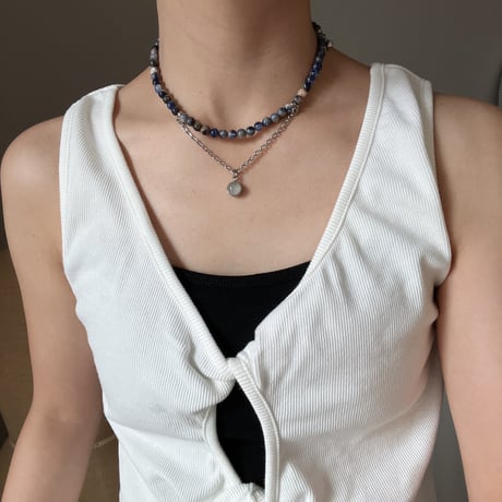 stone necklace-sodalite × white agate