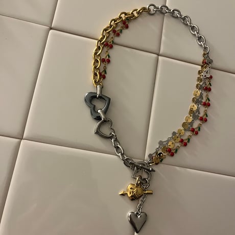cherry♡heart necklace