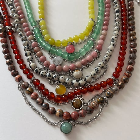 《再販》stone necklace-green aventurine×quartz