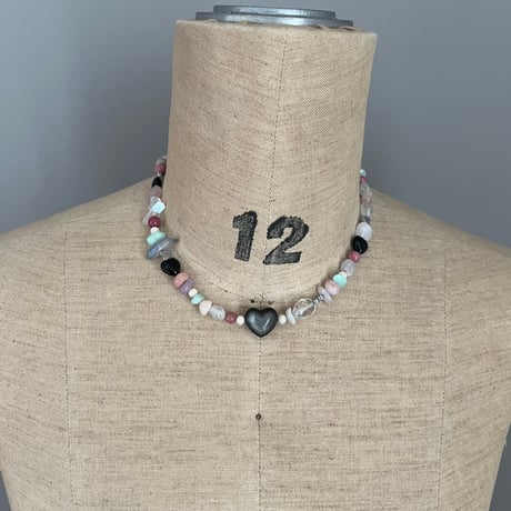 stone necklace-heart obsidian-