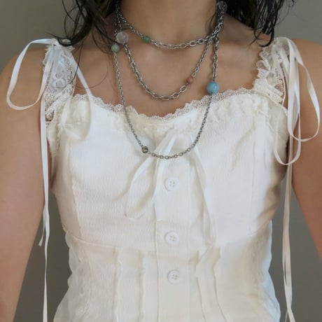 super long stone necklace-pale color-