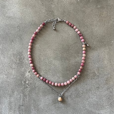 《再販》stone necklace-rhodonite × picture jasper