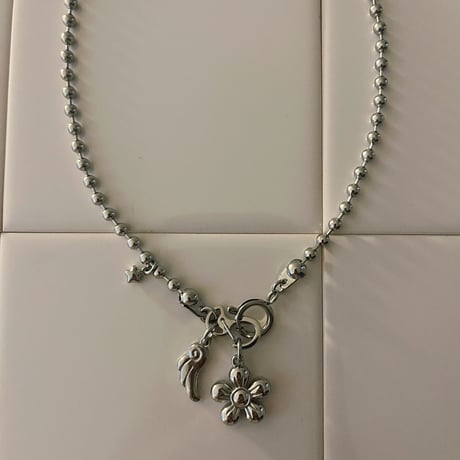 flower charm ball chain necklace𐦍˖˚ֶָ֢ ‧࿔