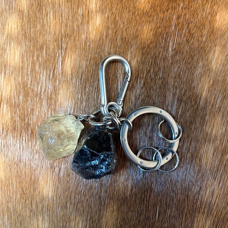 natural stone key ring-lemon quartz、smoky quartz-