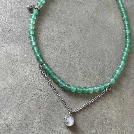 《再販》stone necklace-green aventurine×quartz