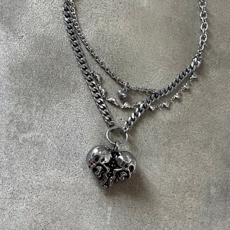 antique silver skull heart necklace