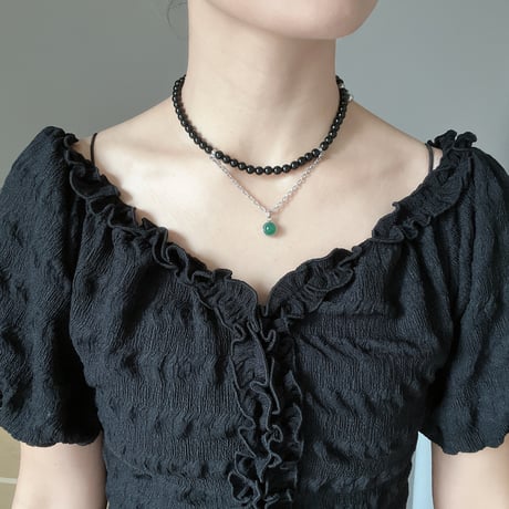 stone necklace-black onyx × green onyx