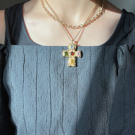 cross bijou necklace-gold-
