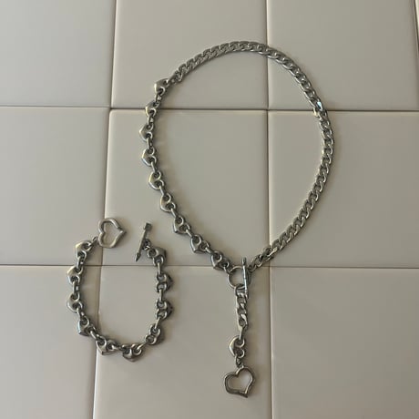 2way heart necklace -silver-