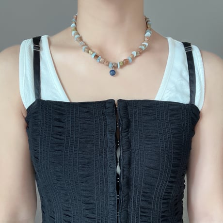 stone necklace ࿔‧ ֶָ֢˚˖𐦍（unakite/aquamarine/lapis lazuli）