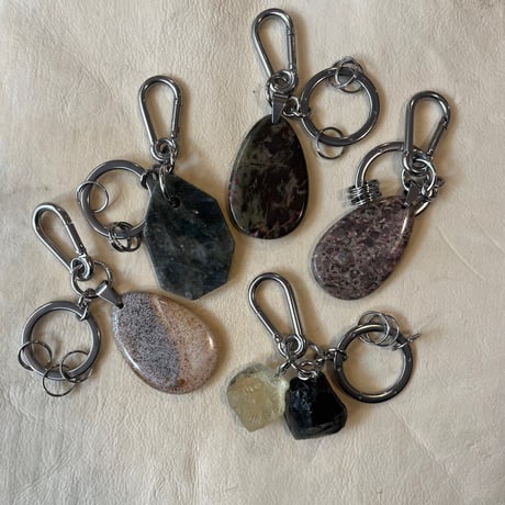 natural stone key ring-lemon quartz、smoky quartz-