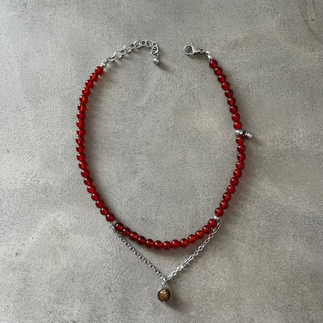 《再販》stone necklace-carnelian × tiger eye