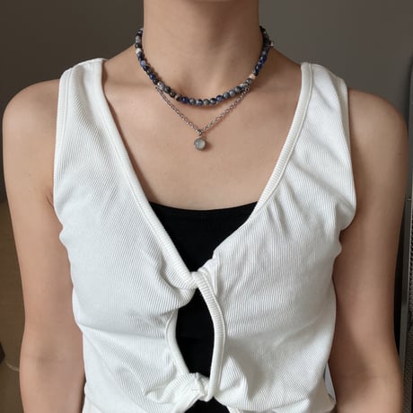 stone necklace-sodalite × white agate