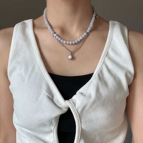 stone necklace-chalcedony × howlite