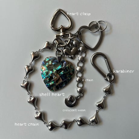 bag charm key chain-shell heart-