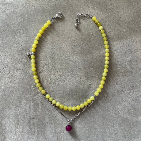 stone necklace-olive jade × agate