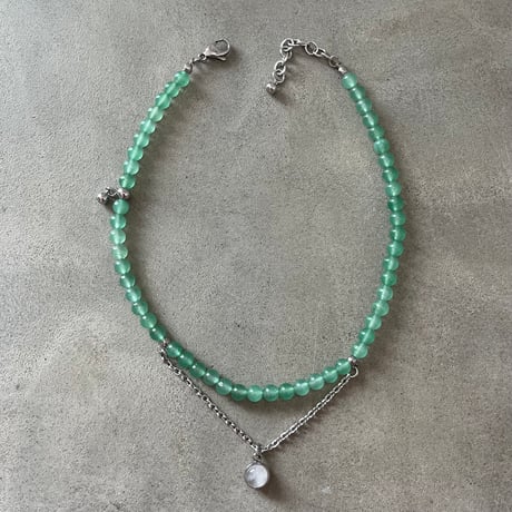 《再販》stone necklace-green aventurine×quartz