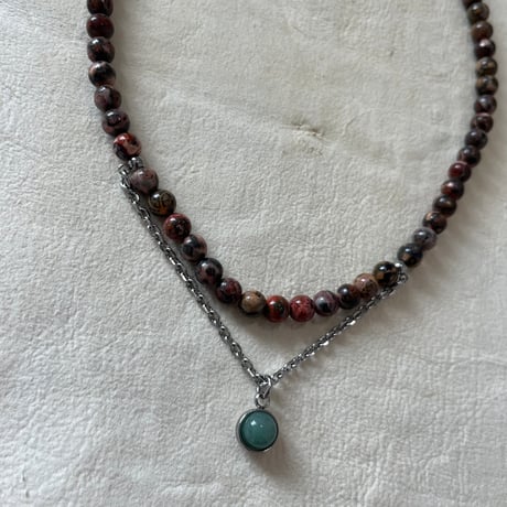 《再販》stone necklace-leopard skin jasper × green aventurine