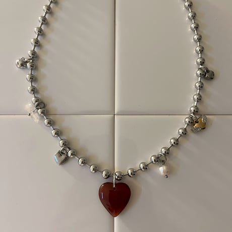 carnelian heart ball chain necklace₊‧°𐐪♡𐑂°‧₊