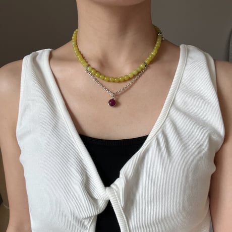 stone necklace-olive jade × agate