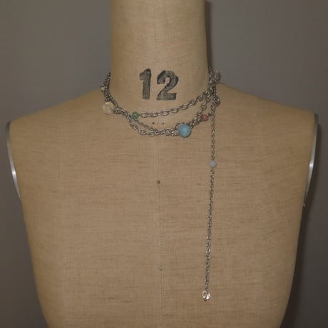 super long stone necklace-pale color-