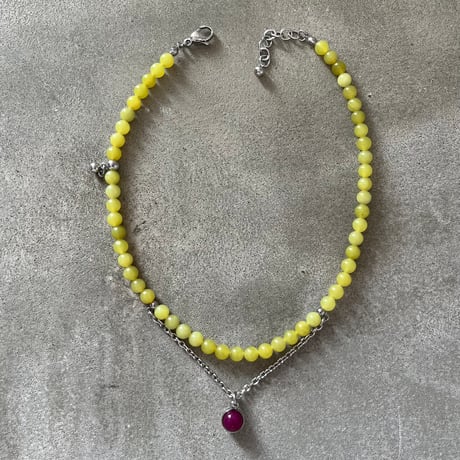 stone necklace-olive jade × agate