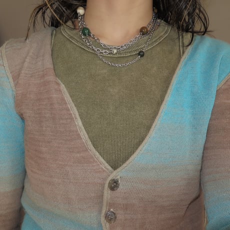 super long stone necklace-muted color-
