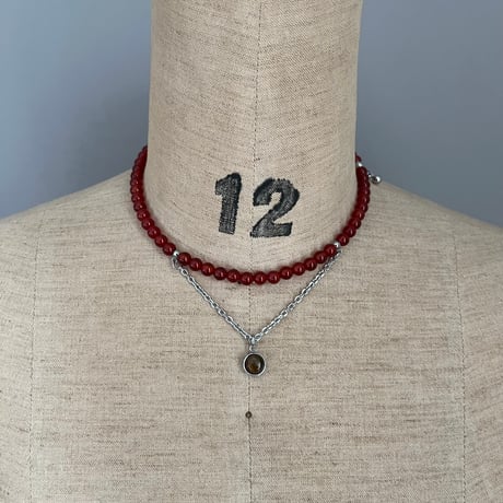《再販》stone necklace-carnelian × tiger eye