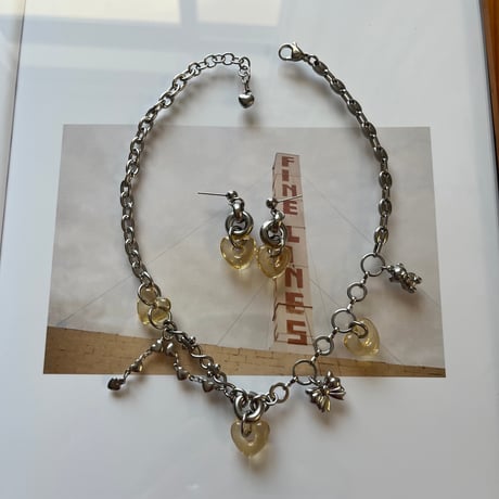 glass heart charm necklace-honey yellow-