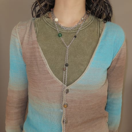 super long stone necklace-muted color-