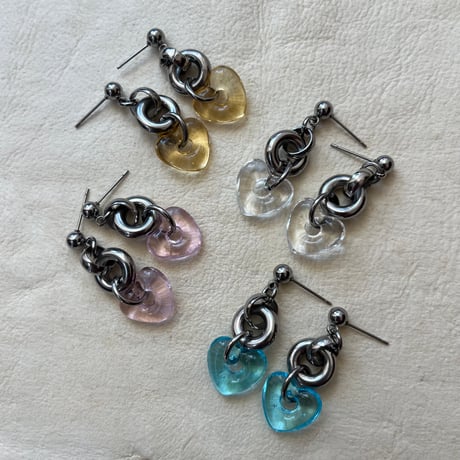 glass heart pierce（light blue/honey yellow/clear/pink）