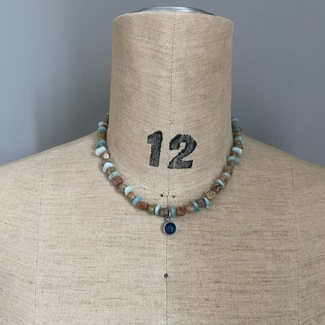 stone necklace ࿔‧ ֶָ֢˚˖𐦍（unakite/aquamarine/lapis lazuli）